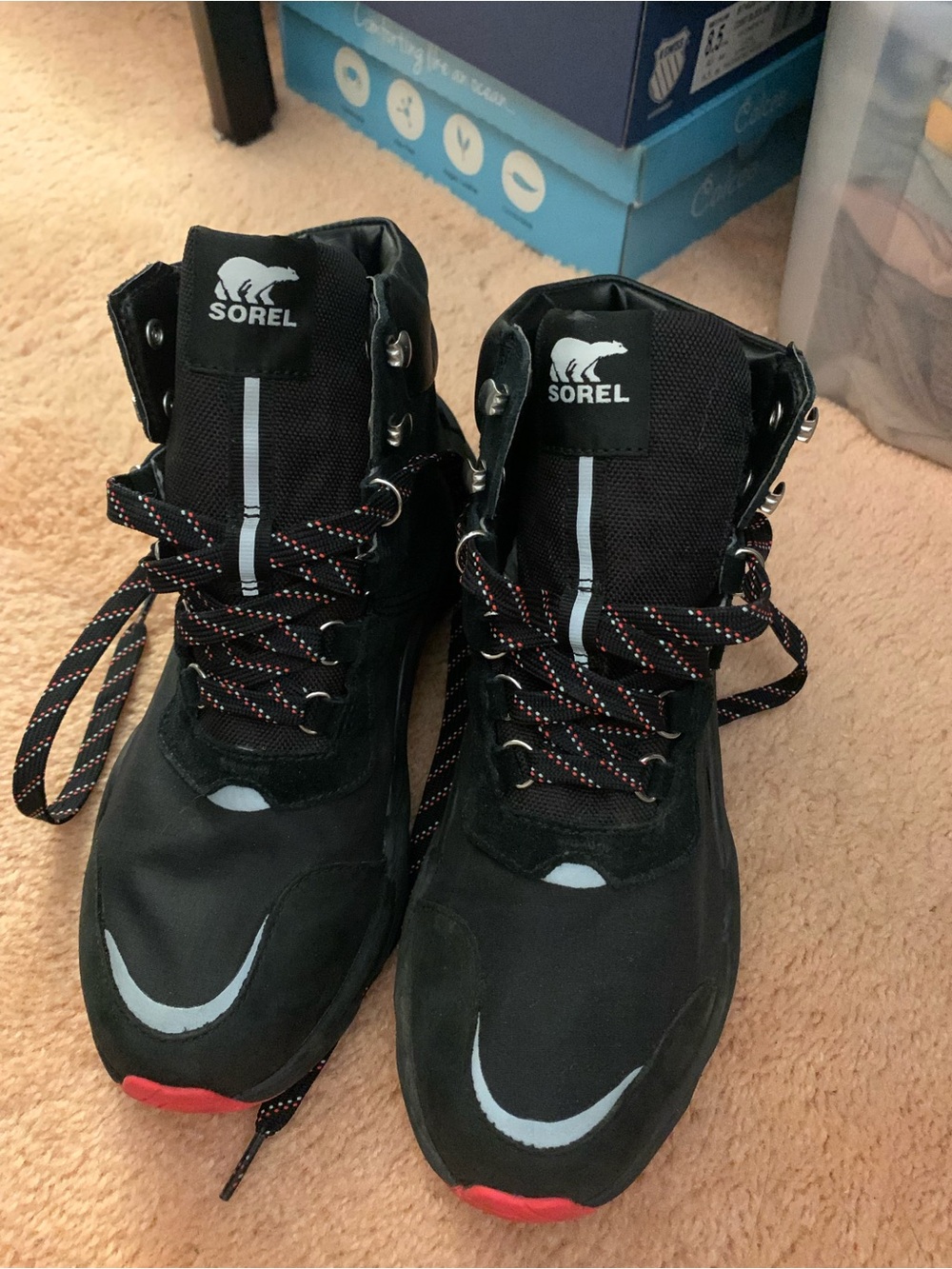 Sorel Black women's Lace-Up Trail Boots with Red Accents